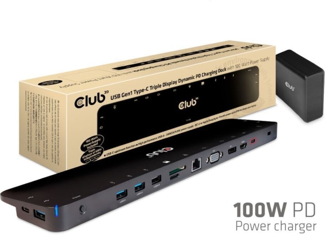 Club 3D USB Type-C Triple Display 100W -telakointiasema
