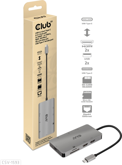 Club 3D Type-C 8-in-1 -hubi