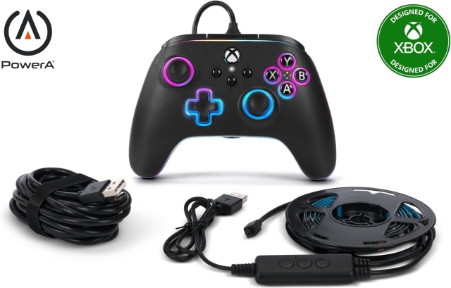 PowerA Lumectra Advantage Wired Controller -langallinen peliohjain, musta + RGB LED-nauha, Xbox / PC