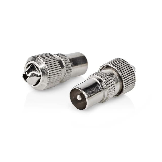Nedis IEC (Coax) Liitin | Suora | Uros | Niklattu | 75 Ohm | Ruuvi | Kaapelin läpitulomitta: 7.0 mm | Metalli | Hopea | 2 kpl | Laatikko