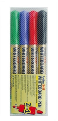 Artline valkotaulukynäsarja, kapea kärki, kaksipäinen, 4 väriä