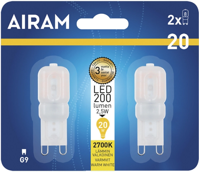 Airam LED polttimokupu opaali G9 -lamppu 200 lm 2-pack