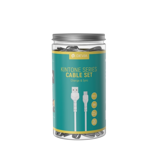 Devia kabel Kintone V2 EC305 USB - USB-C 1,0 m 2,1A vit set 30 st