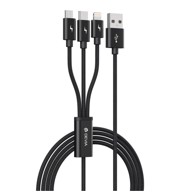 Devia kaapeli 3in1 Gracious EC048 USB - Lightning + USB-C + MicroUSB 1,2 m 3A musta
