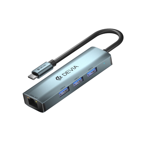 Devia sovitin HUB 4in1 EC621 USB-C 3.1 - 3x USB 3.0 + RJ45 syvänharmaa