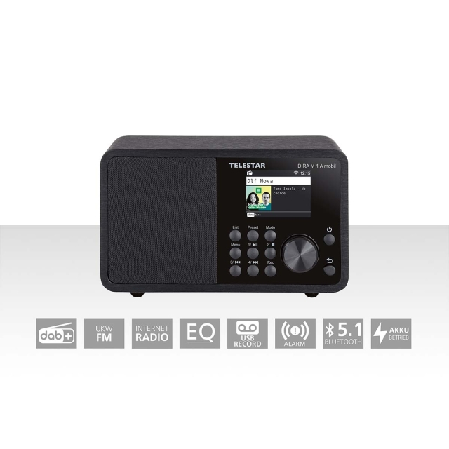 TELESTAR DIRA M 1 A Mobiili EWF Akkukäyttöinen mono monitoimiradio DAB+ / FM / Internet / Bluetooth Musta