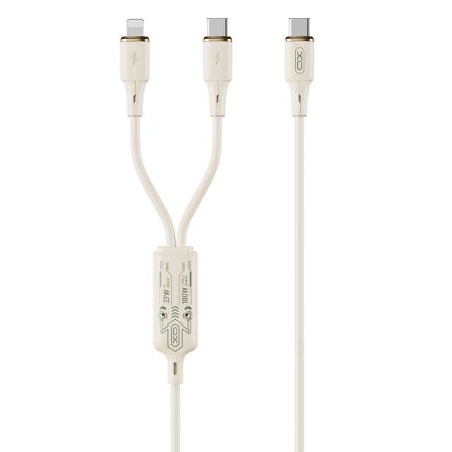 Xo kaapeli NB-Q262 2in1 PD USB-C - Lightning + USB-C 1,2m beige 60W