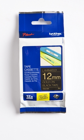 Brother TZe-334 -tarranauha, 12 mm x 8 m, kultainen mustalla pohjalla