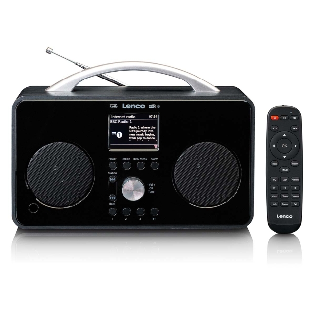 Lenco Internet DAB+/FM -radio, jossa on Bluetooth-kaukosäädin ja ladattava akku