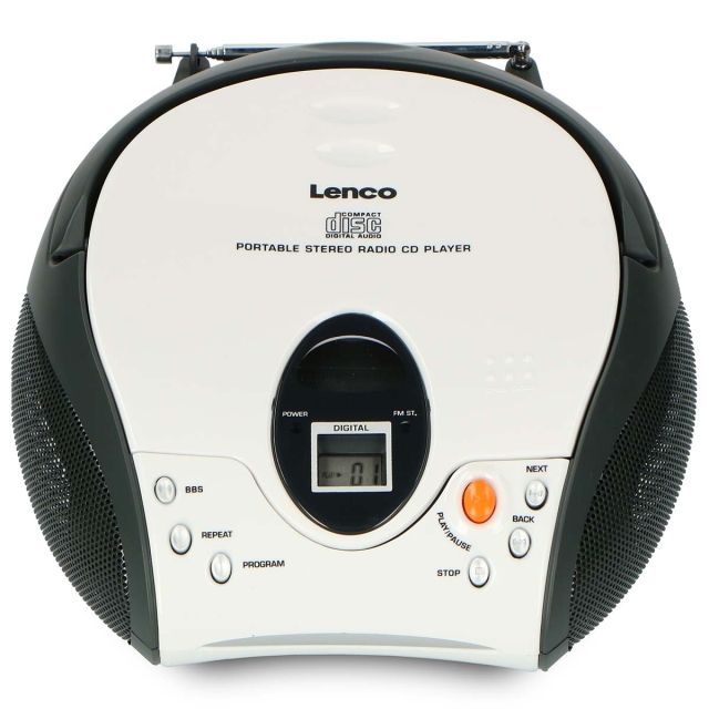 Lenco Kannettava stereo FM-radio CD-levyllä Valkoinen