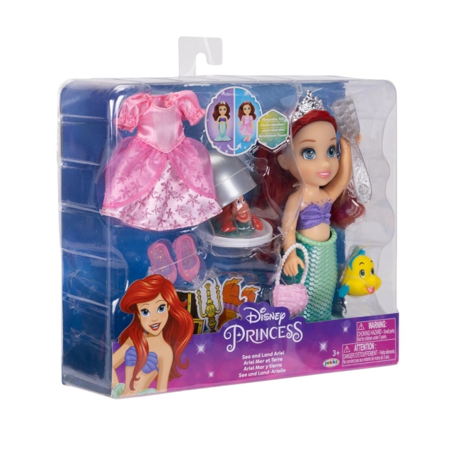 JAKKS Pacific Disney Princess 6 tuuman Petite-nukke, jossa on lisämuoti ja asusteet Sea to Land Ariel