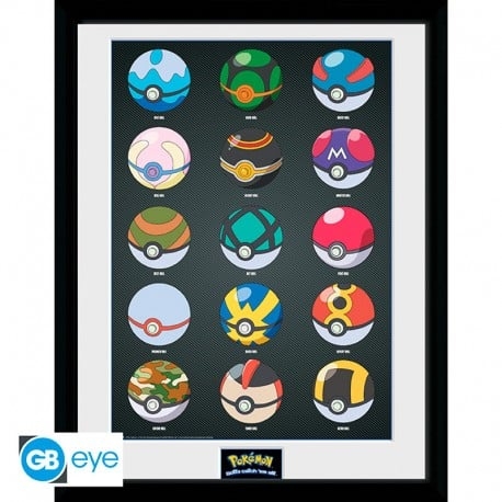 Abysse POKEMON - Kehystetty tuloste Pokeballs (30x40)