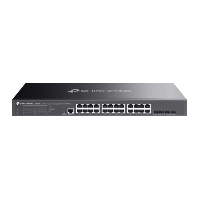TP-Link JetStream 24-porttinen Gigabit L2 -hallittu kytkin, jossa on 4 SFP-paikkaa