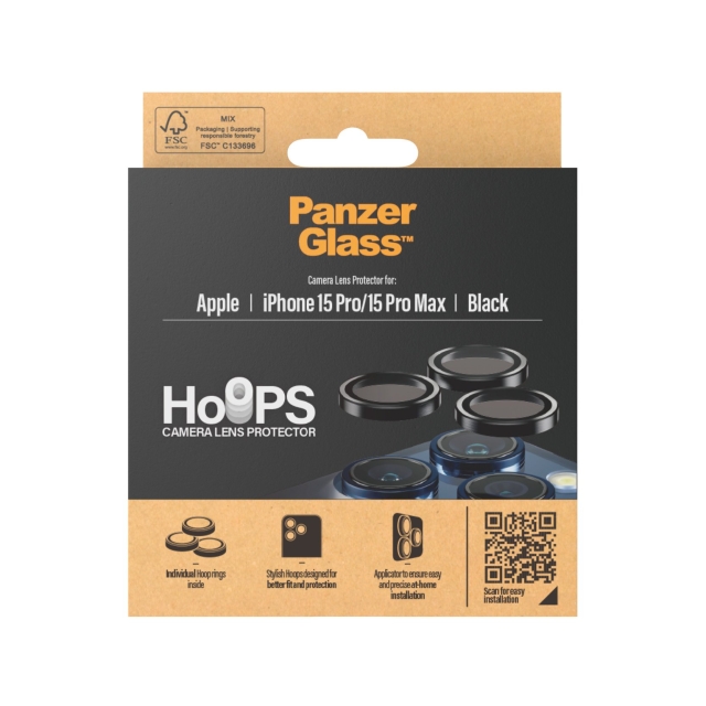 PanzerGlass Hoops kameran linssisuoja iPhone 15 Pro - 15 Pro Max - Musta Metalli