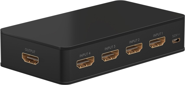 Goobay Manuell HDMI™-omkopplare 4 till 1 (4K @ 60 Hz) för att växla mellan 4x HDMI™-enheter som är anslutna till 1x HDMI™-skärm