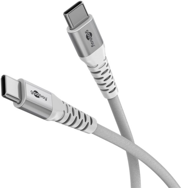 Goobay USB-C™ supersoft textilkabel med metallkontakter, 2 m, vit elegant och extra robust anslutningskabel för enheter med USB-C™-port