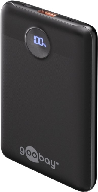 Goobay Powerbank kompakt 10.000 mAh praktisk och platsbesparande design med 10.000 mAh, perfekt för resor