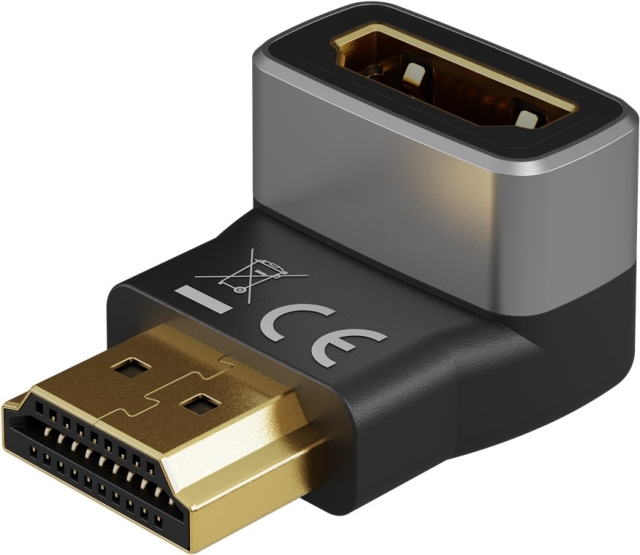 Goobay HDMI™ vinkeladapter 270° vertikal, 8K @ 60 Hz, guldpläterad HDMI™-uttag (typ A) > HDMI™ kontakt (typ A) 270 °
