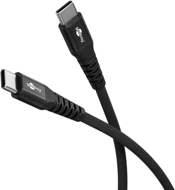 Goobay USB-C™ supersoft textilkabel med metallkontakter, 2 m, svart elegant och extra robust anslutningskabel för enheter med USB-C™-port