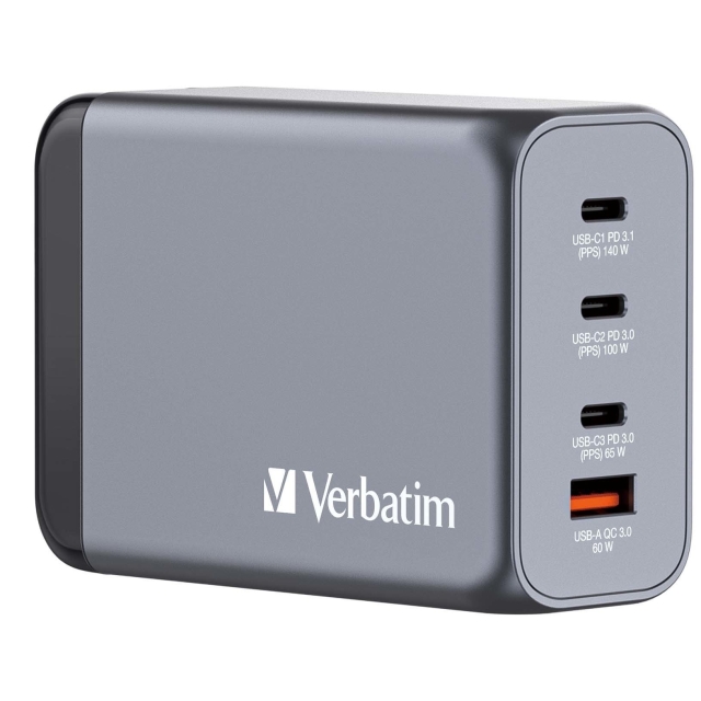 Verbatim GNC-240 GaN-latauslaite 4 porttia 240W USB-A/USB-C