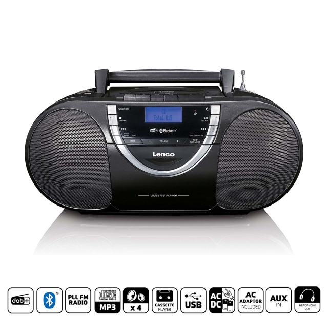 Lenco Kannettava DAB+- ja FM-radio CD-kasetilla ja Bluetoothilla Musta
