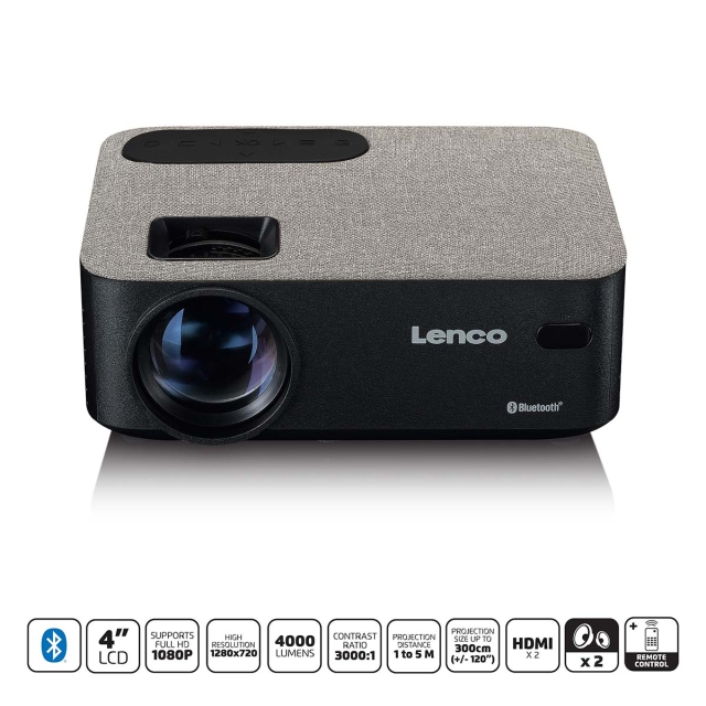Lenco HD 720P LCD-projektori Bluetoothilla Harmaa