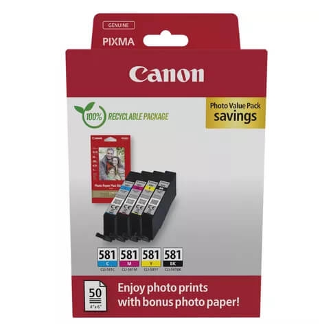 Canon Ink 2106C006 CLI-581 Multipack + Paper