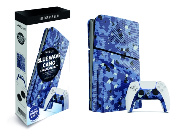 Maxx Tech PS5 Slim Faceplates + ohjaimen etulevyt - Blue Wave Camo - Sininen Wave Camo