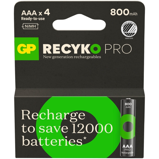 GP Paristo Recyko Pro NiMH AAA HR03 800mAh 4-Pack