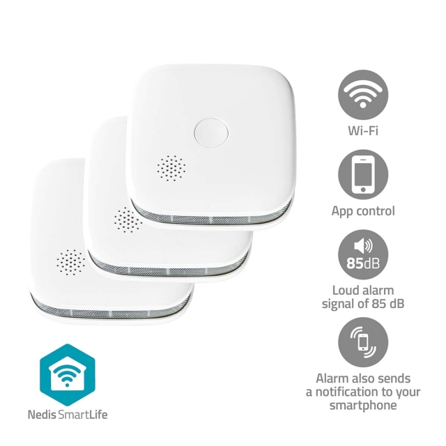 Nedis SmartLife Palovaroitin | Wi-Fi | Paristokäyttöinen | Anturin käyttöikä: 10 Vuotta | EN 14604 | Maks. akunkesto: 24 Kuukautta | 85 dB | Valkoinen | 3 kpl