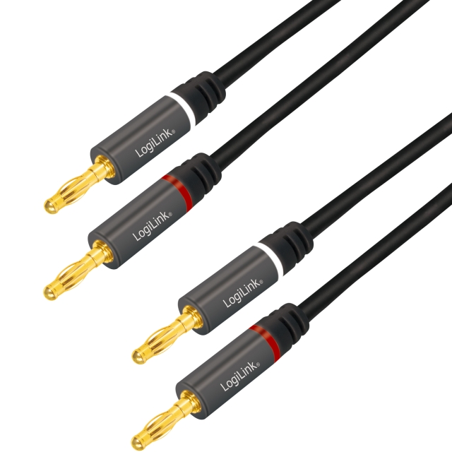 LogiLink Högtalarkabel 2x2,5 mm² med banankontakter Svart 5 meter