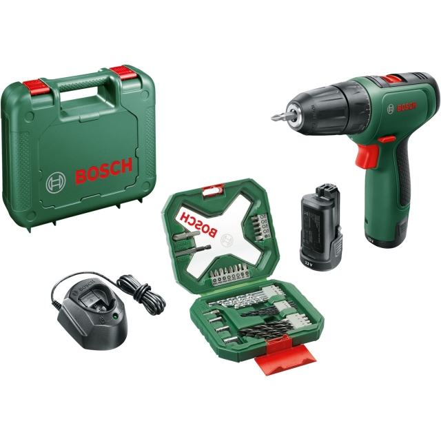Bosch akkuporakone EasyDrill 1200 + 34-osainen porasarja (2x Li-ion akku 1,5Ah, kotelo)