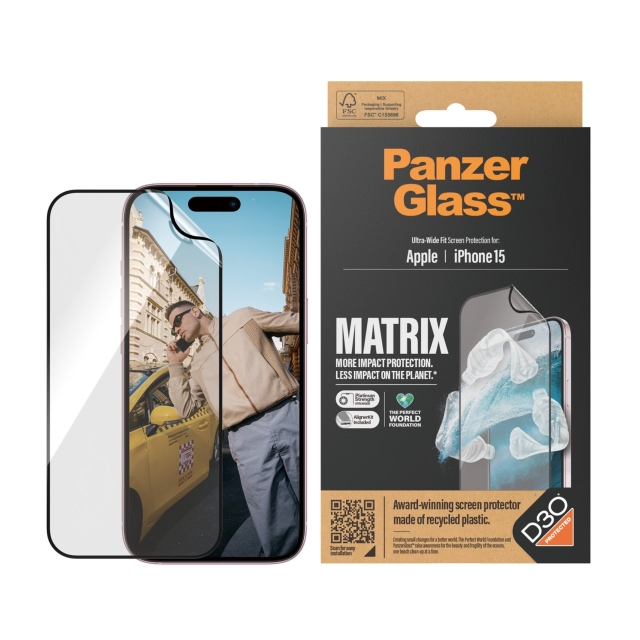 PanzerGlass ECO MATRIX -näytönsuoja D3O® iPhone 15 - Ultra-Wide Fit ja AlignerKit