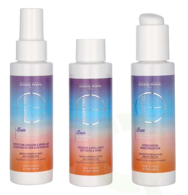 Eugene Perma Essentiel Sun Travel Set 300 ml 3x100ml - Protective Spray/After-Sun Shampoo/After-Sun Gel
