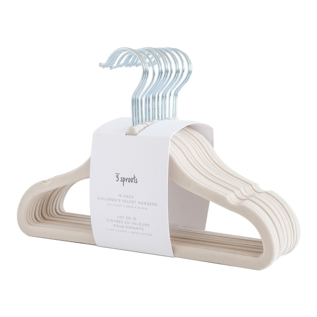 3 Sprouts Samettinen ripustin (15 kpl) - Beige