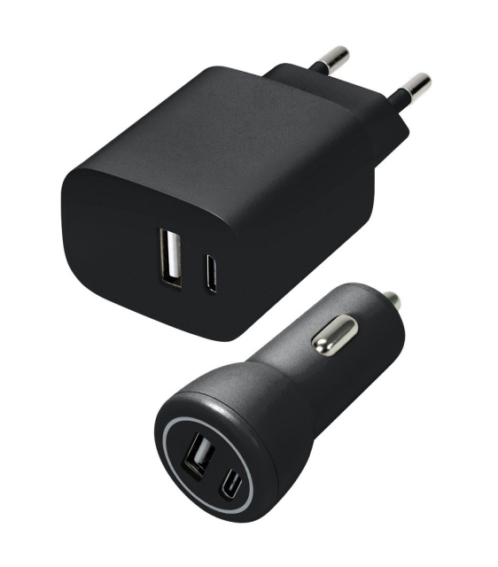 Speedlink Seinä- ja autolaturisarja USB-A & USB-C 15W, musta