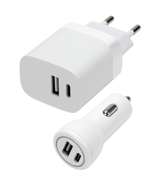 Speedlink Seinä- ja autolaturisarja USB-A & USB-C 15W, valkoinen