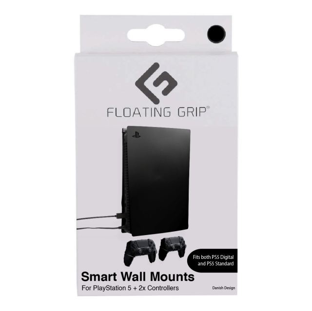 FLOATING GRIP Playstation 5 Wall Mounts by FLOATING GRIP - Black Bundle (musta paketti)