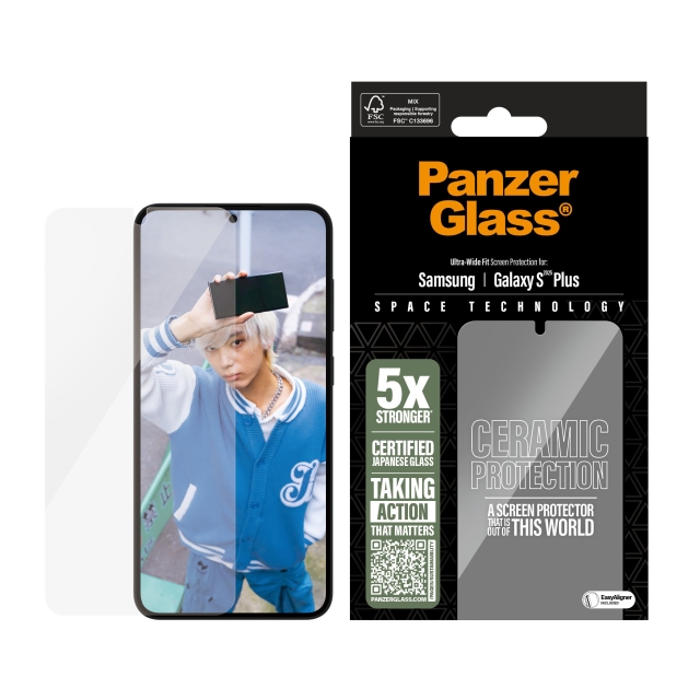 PanzerGlass Keraaminen suojakalvo Samsung Galaxy S25 Plus - erittäin laaja istuvuus