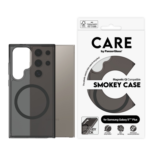 PanzerGlass CARE by PanzerGlass - Flagship Case Urban Combat Smokey w. Musta Qi yhteensopiva Samsung Galaxy S25