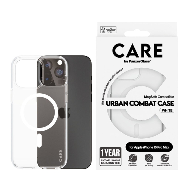 CARE by PanzerGlass - Kotelo läpinäkyvä ja valkoinen MagSafe - iPhone 15 Pro Max