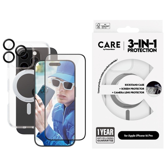 CARE by PanzerGlass - 3-in-1-suojapaketti - MagSafe-yhteensopiva - iPhone 16 Pro