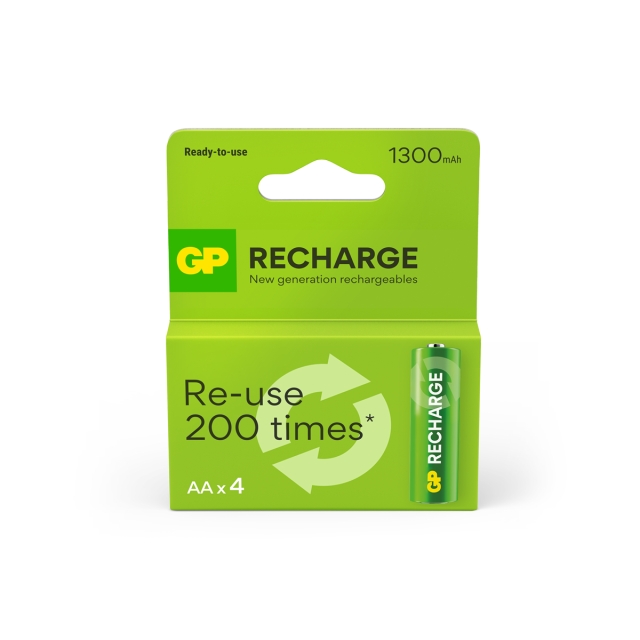 GP Recharge ladattava akku, koko AA, 1300 mAh, 4-pakkaus