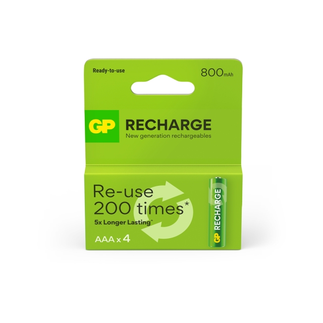 GP Recharge ladattava akku, koko AAA, 800 mAh, 4-pakkaus