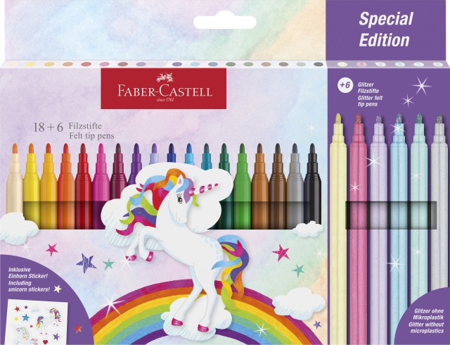 Faber-Castell Huopakynä yksisarvinen 18+6 + tarrat (554221)