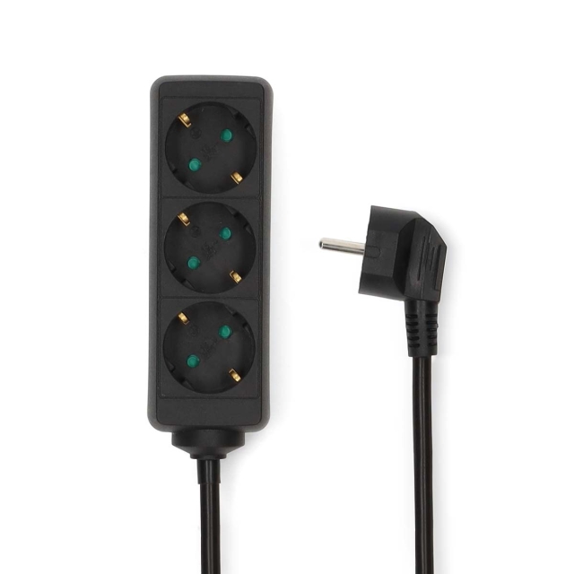 Nedis Jatkojohto | Maadoitettu virtaliitin / Tyyppi F (CEE 7/7) | 3-suuntainen | 1.50 m | 3680 W | 16 A | Maadoituksen tyyppi: Sivukontaktit | 230 V AC 50/60 Hz | Pistokannan kulma: 45 ° | H05VV-F 3G1.5mm² | Musta