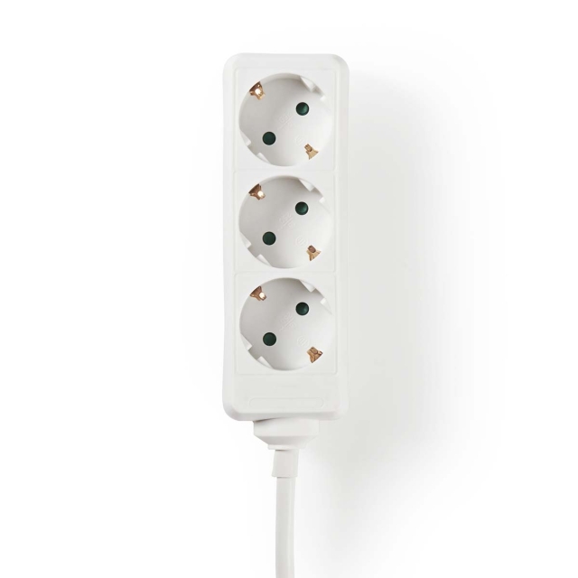 Nedis Jatkojohto | Maadoitettu virtaliitin / Tyyppi F (CEE 7/7) | 3-suuntainen | 1.50 m | 3680 W | 16 A | Maadoituksen tyyppi: Sivukontaktit | 230 V AC 50/60 Hz | Pistokannan kulma: 45 ° | H05VV-F 3G1.5mm² | Valkoinen