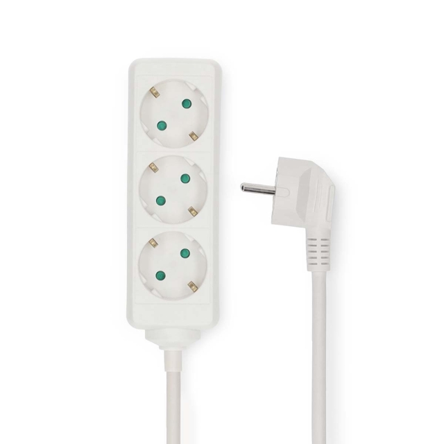 Nedis Jatkojohto | Maadoitettu virtaliitin / Tyyppi F (CEE 7/7) | 3-suuntainen | 5.00 m | 3680 W | 16 A | Maadoituksen tyyppi: Sivukontaktit | 230 V AC 50/60 Hz | Pistokannan kulma: 45 ° | H05VV-F 3G1.5mm² | Valkoinen