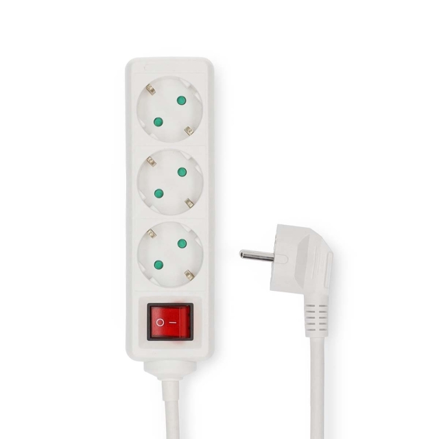 Nedis Jatkojohto | Maadoitettu virtaliitin / Tyyppi F (CEE 7/7) | 3-suuntainen | 5.00 m | 3680 W | 16 A | Maadoituksen tyyppi: Sivukontaktit | 230 V AC 50/60 Hz | Pistokannan kulma: 45 ° | H05VV-F 3G1.5mm² | On/off-kytkin | Valkoinen