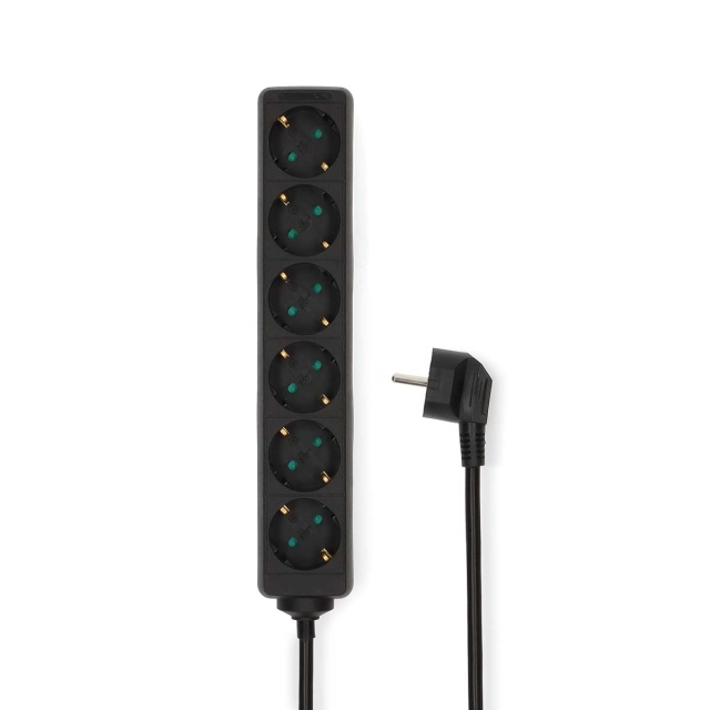 Nedis Jatkojohto | Maadoitettu virtaliitin / Tyyppi F (CEE 7/7) | 6-suuntainen | 1.50 m | 3680 W | 16 A | Maadoituksen tyyppi: Sivukontaktit | 230 V AC 50/60 Hz | Pistokannan kulma: 45 ° | H05VV-F 3G1.5mm² | Musta